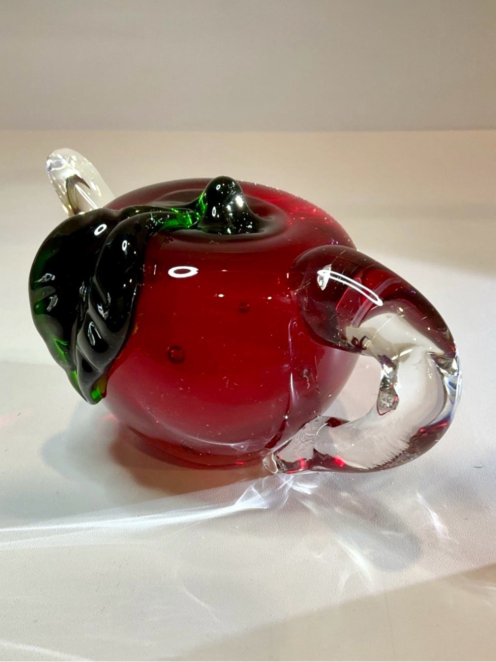 Vintage Art Glass Apple Teapot Cranberry Red Murano Style Paperweight, Nice!